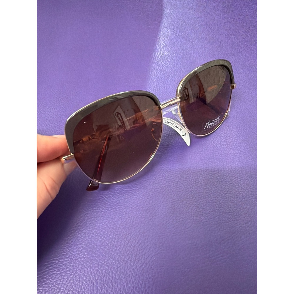 NWT Nanette Lepore Womens Oversized Square Sunglasses Gold Grey Gradient Lens